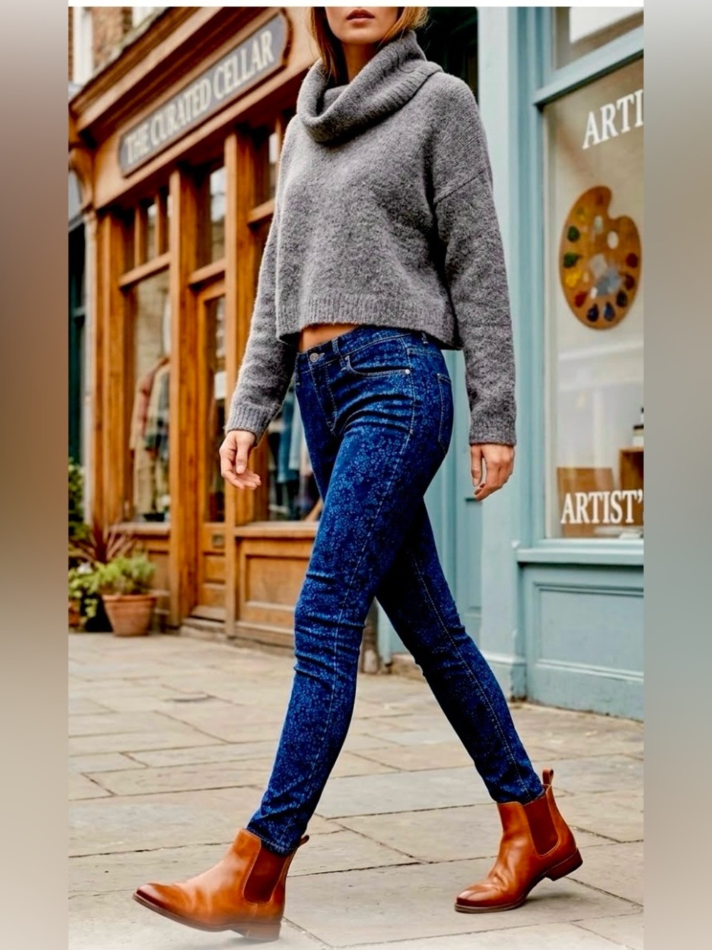 NWT MOTHER THE LOOKER Foulard Me Once Indigo Tile Print Skinny Jean 26 MSRP $228